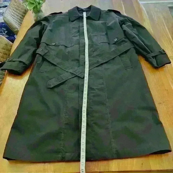 Vintage 90s Oversized Minimalist Unisex Black Belted Long Jacket Trench Coat - Picture 16 of 16